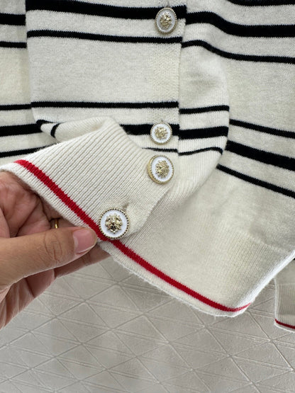 Striped Collared Knit Cardigan