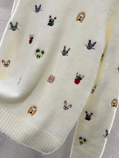 Embroidered Cartoon Knit Sweater