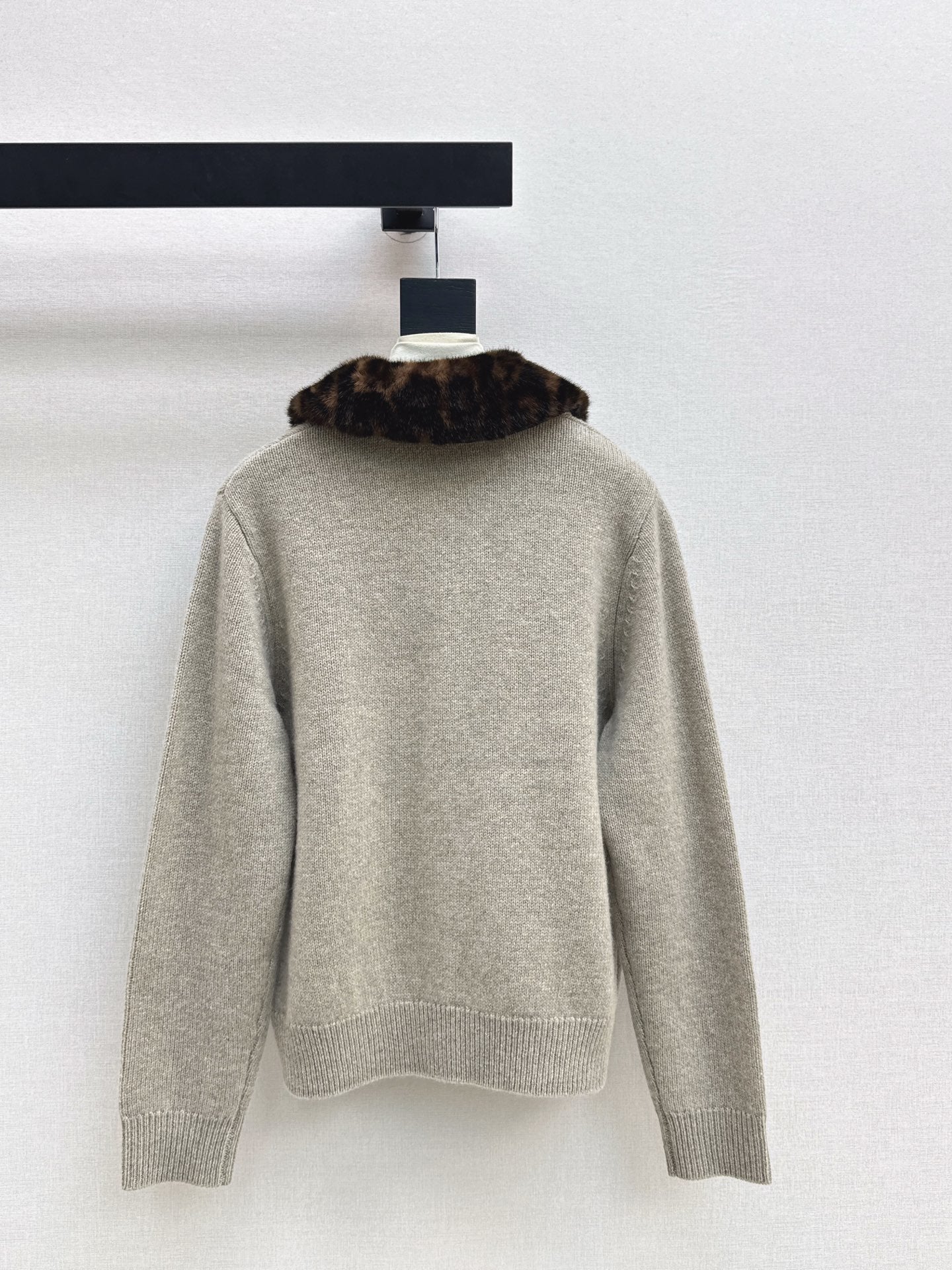 Leopard print collared wool cardigan