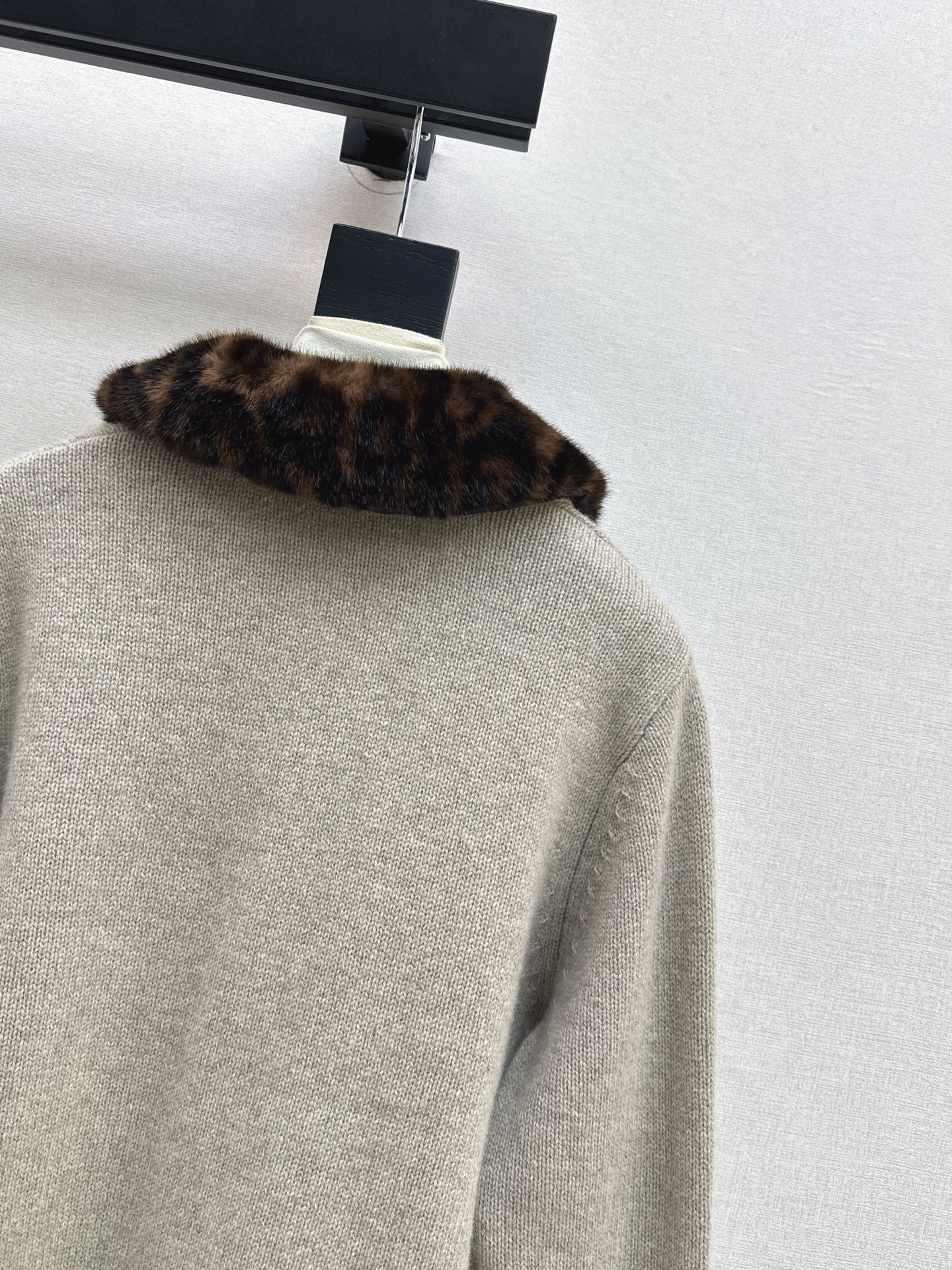 Leopard print collared wool cardigan