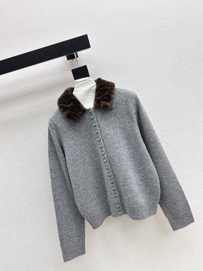 Leopard print collared wool cardigan
