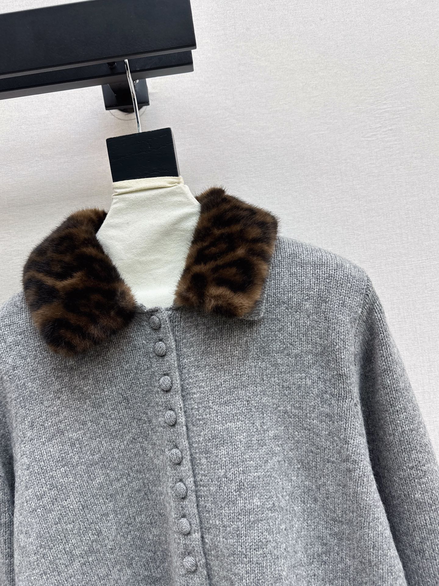 Leopard print collared wool cardigan