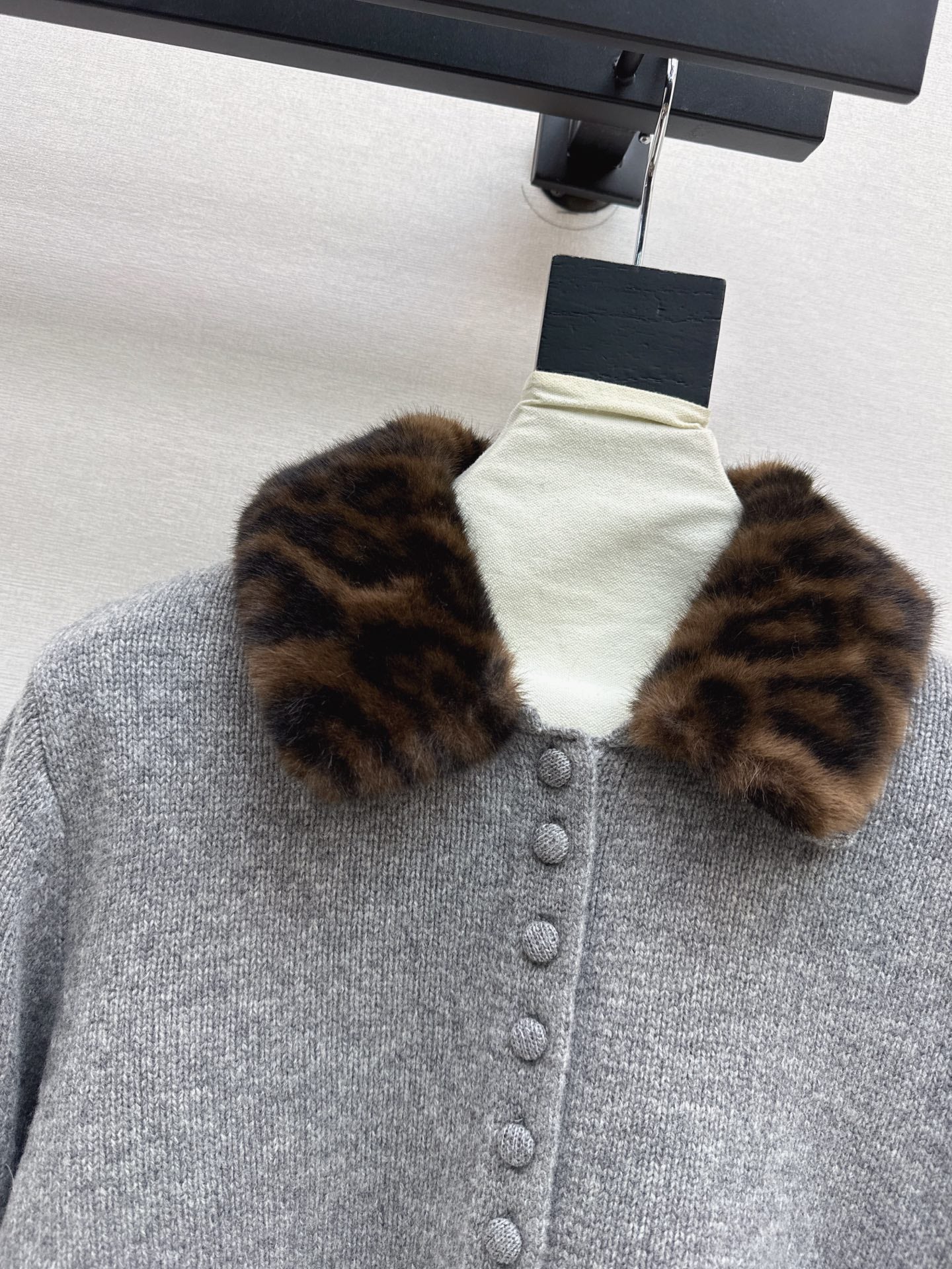 Leopard print collared wool cardigan