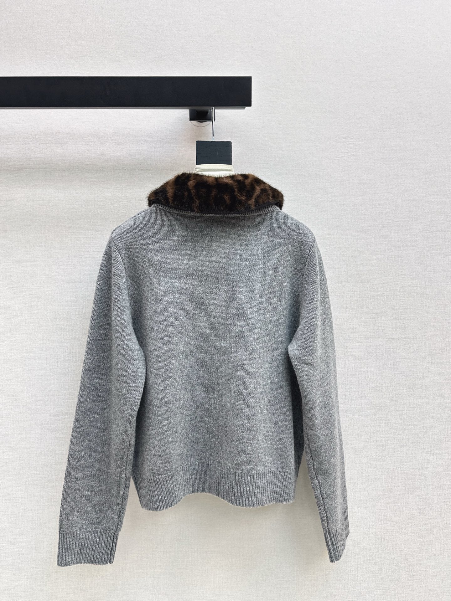 Leopard print collared wool cardigan