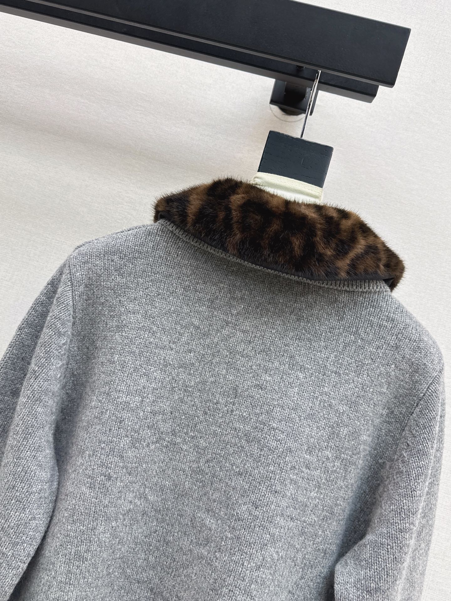 Leopard print collared wool cardigan