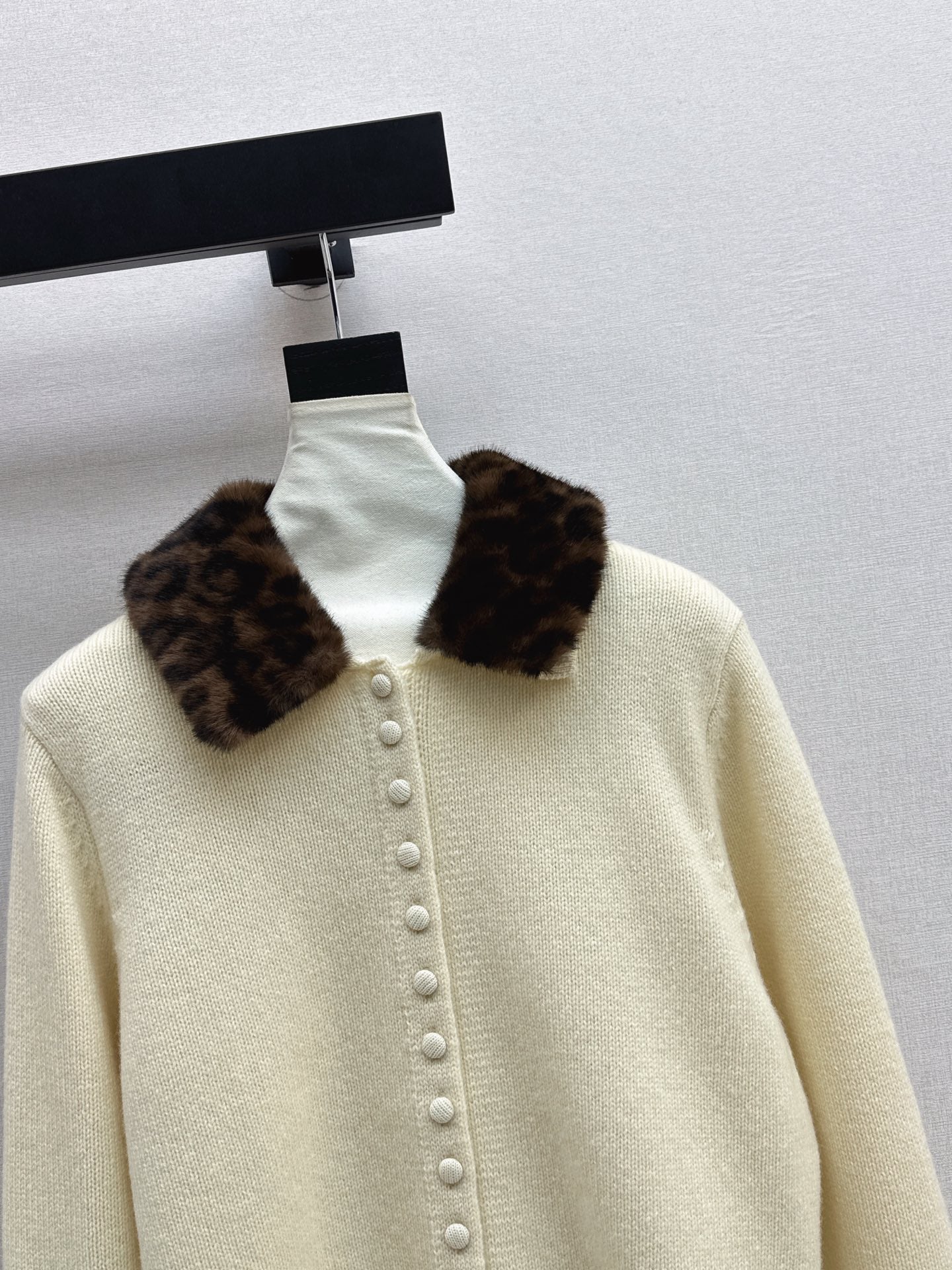 Leopard print collared wool cardigan