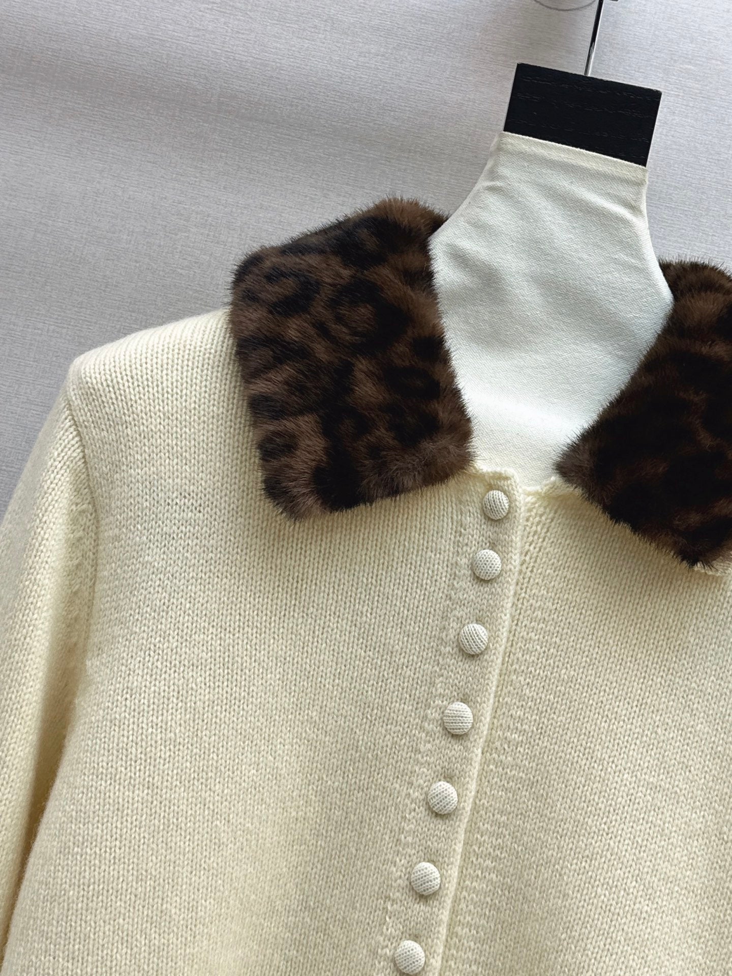 Leopard print collared wool cardigan
