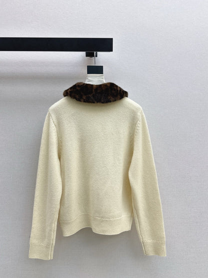 Leopard print collared wool cardigan