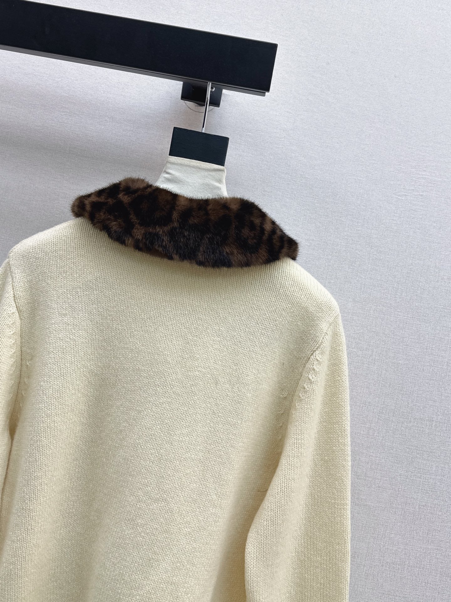 Leopard print collared wool cardigan