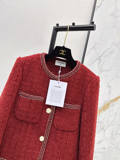 Red tweed short coat