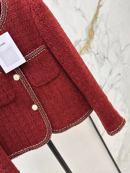 Red tweed short coat
