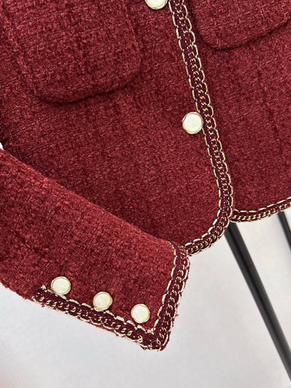 Red tweed short coat