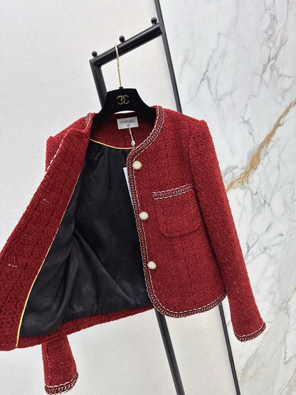 Red tweed short coat
