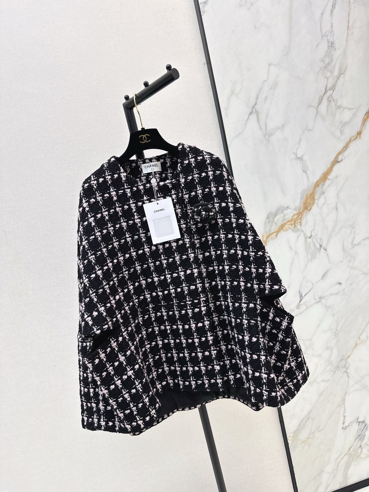 Woven Plaid Tweed Cape Coat