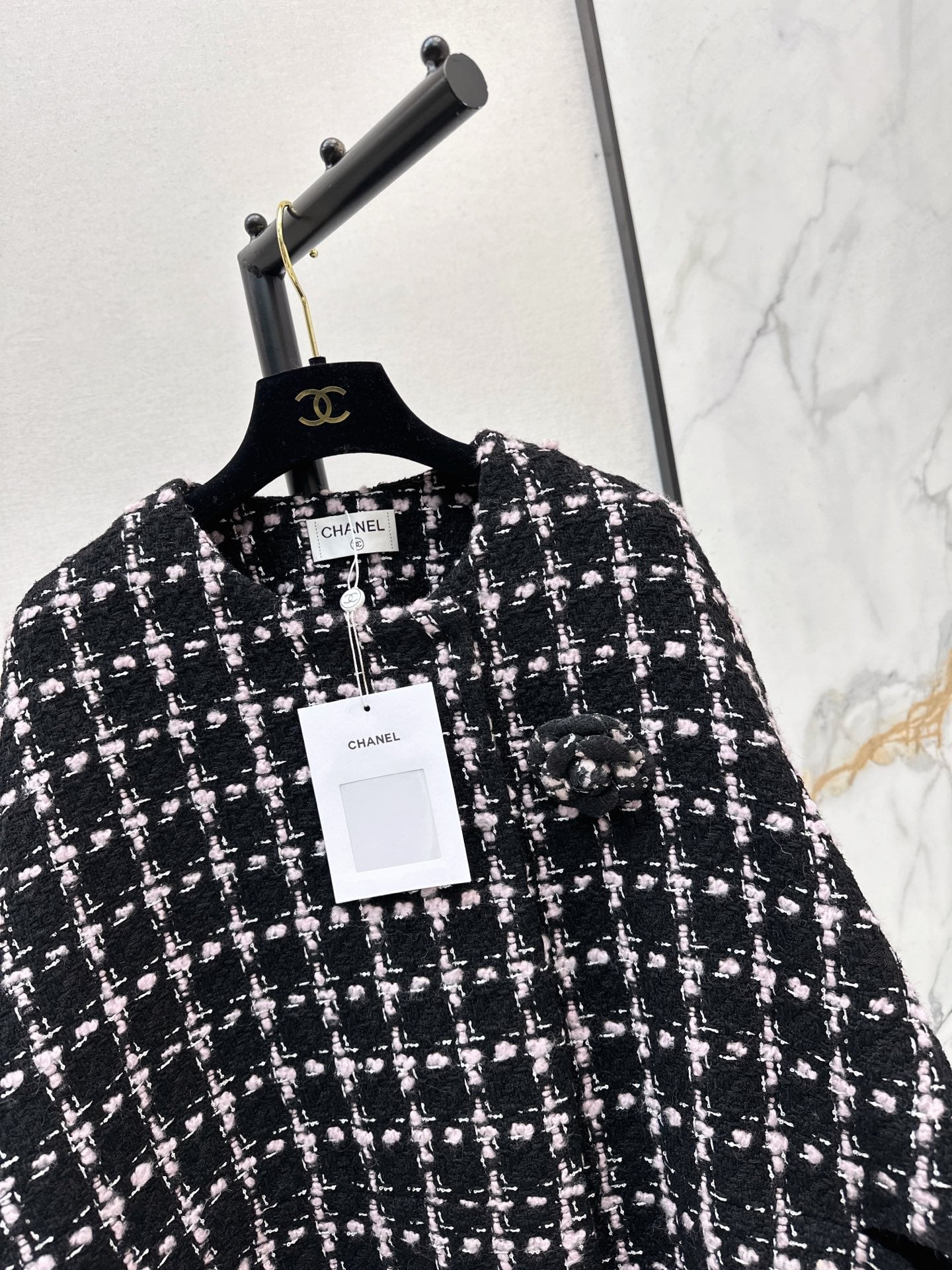 Woven Plaid Tweed Cape Coat