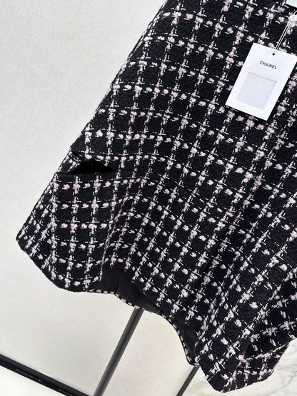 Woven Plaid Tweed Cape Coat