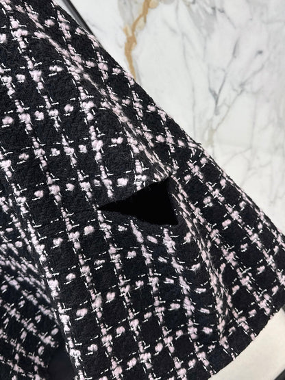 Woven Plaid Tweed Cape Coat