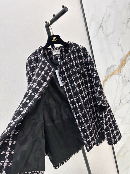 Woven Plaid Tweed Cape Coat