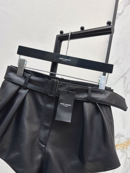 High-waisted leather shorts