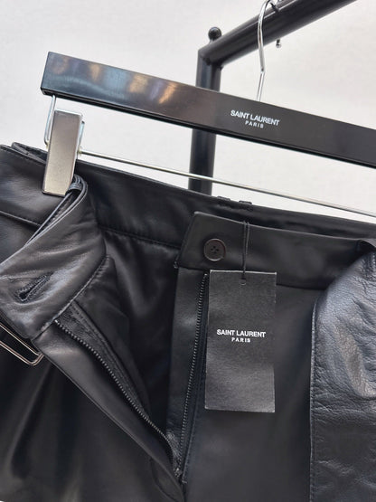 High-waisted leather shorts