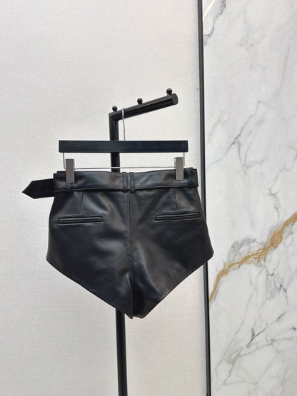 High-waisted leather shorts
