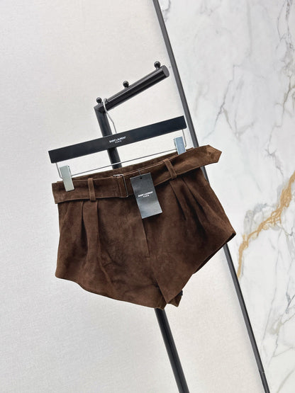 High-waisted leather shorts