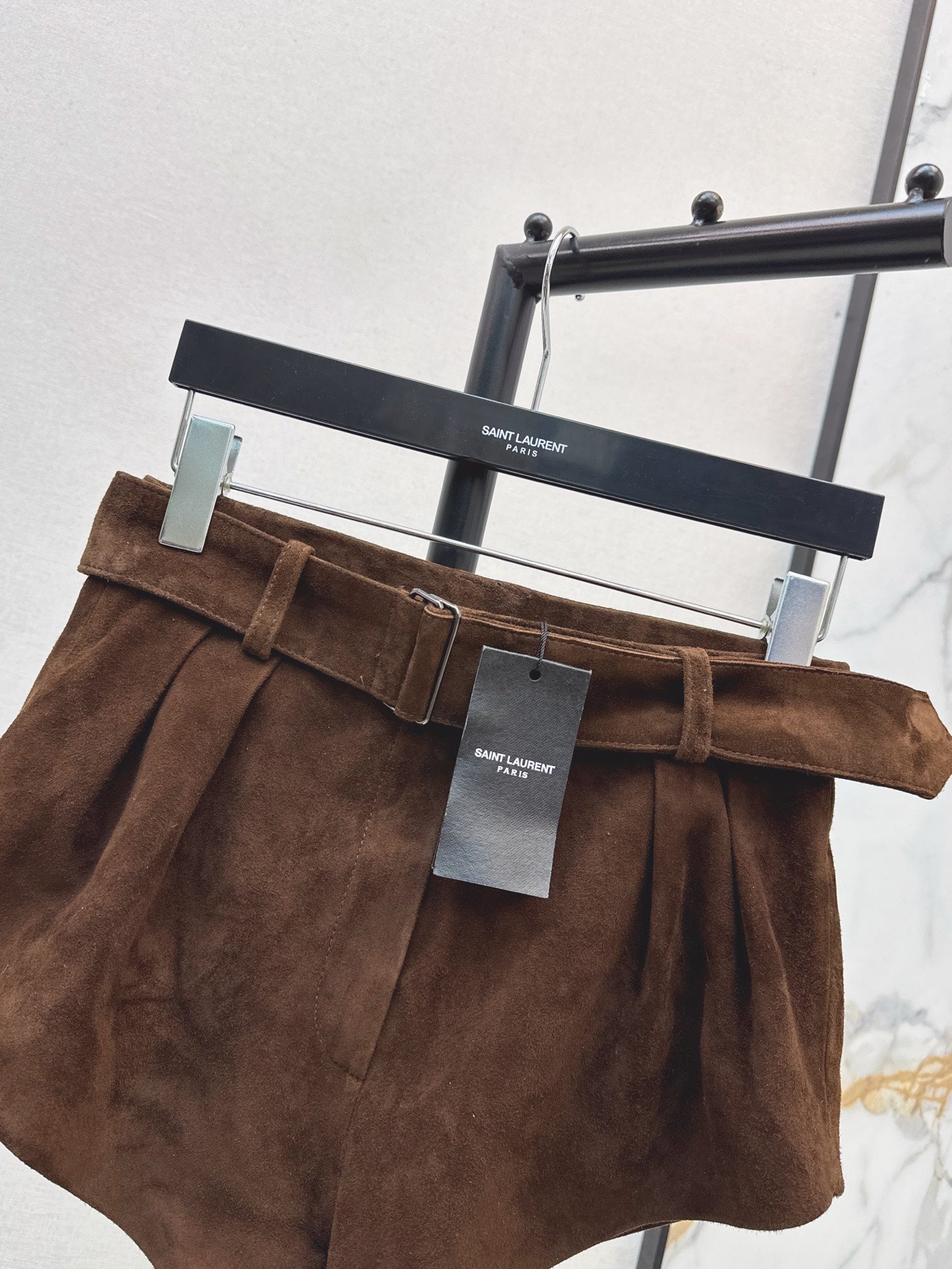 High-waisted leather shorts
