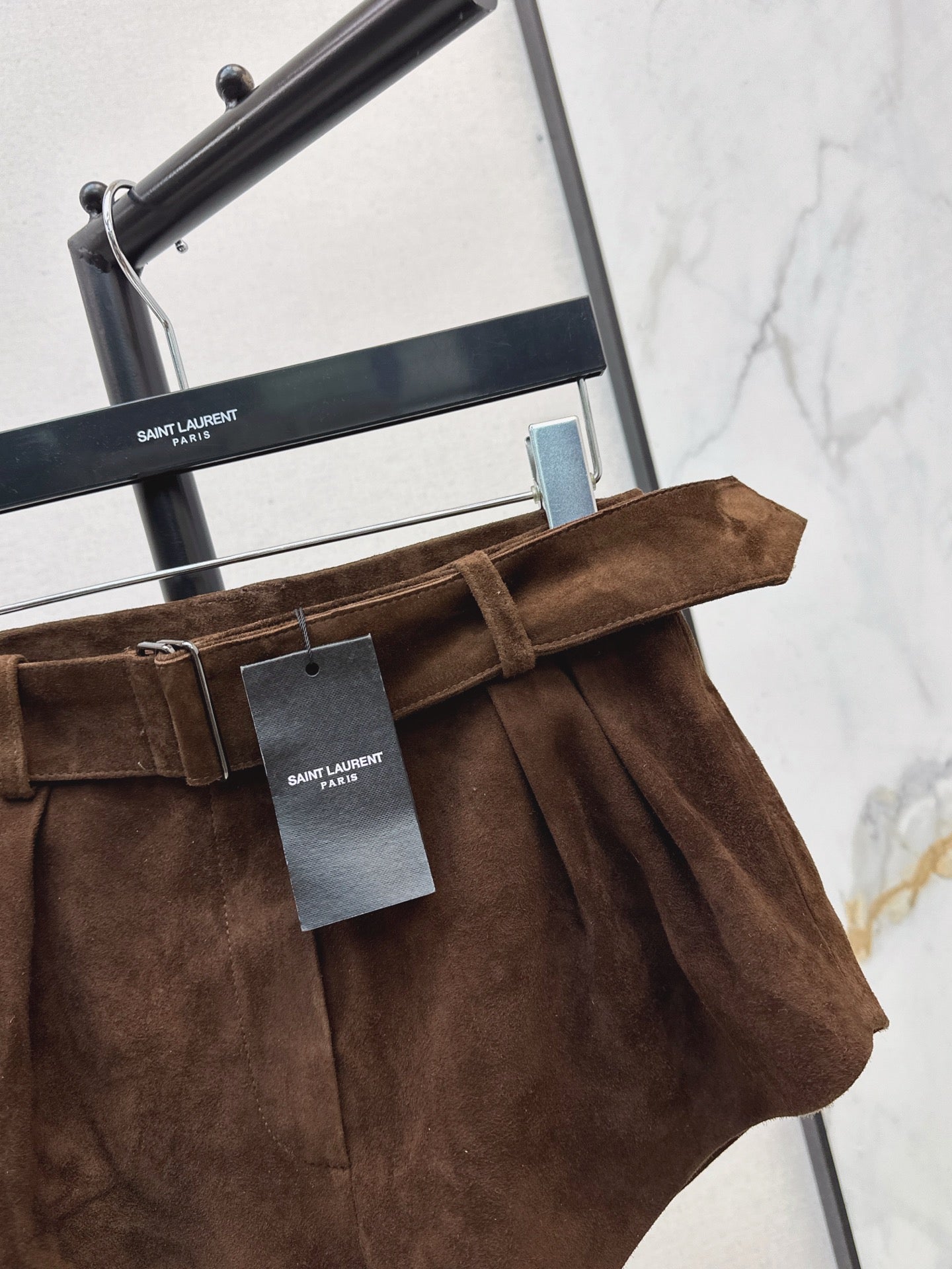 High-waisted leather shorts