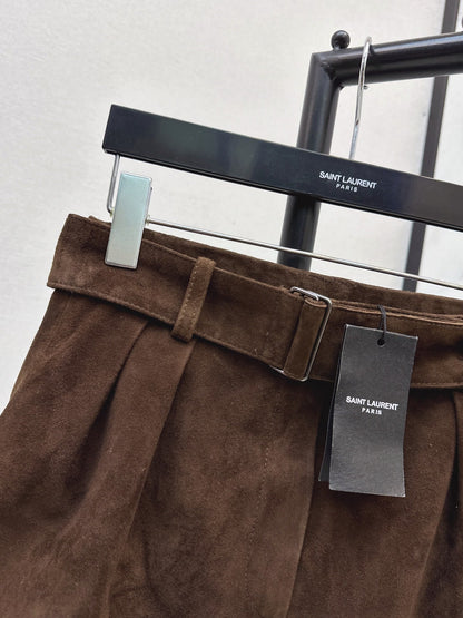 High-waisted leather shorts