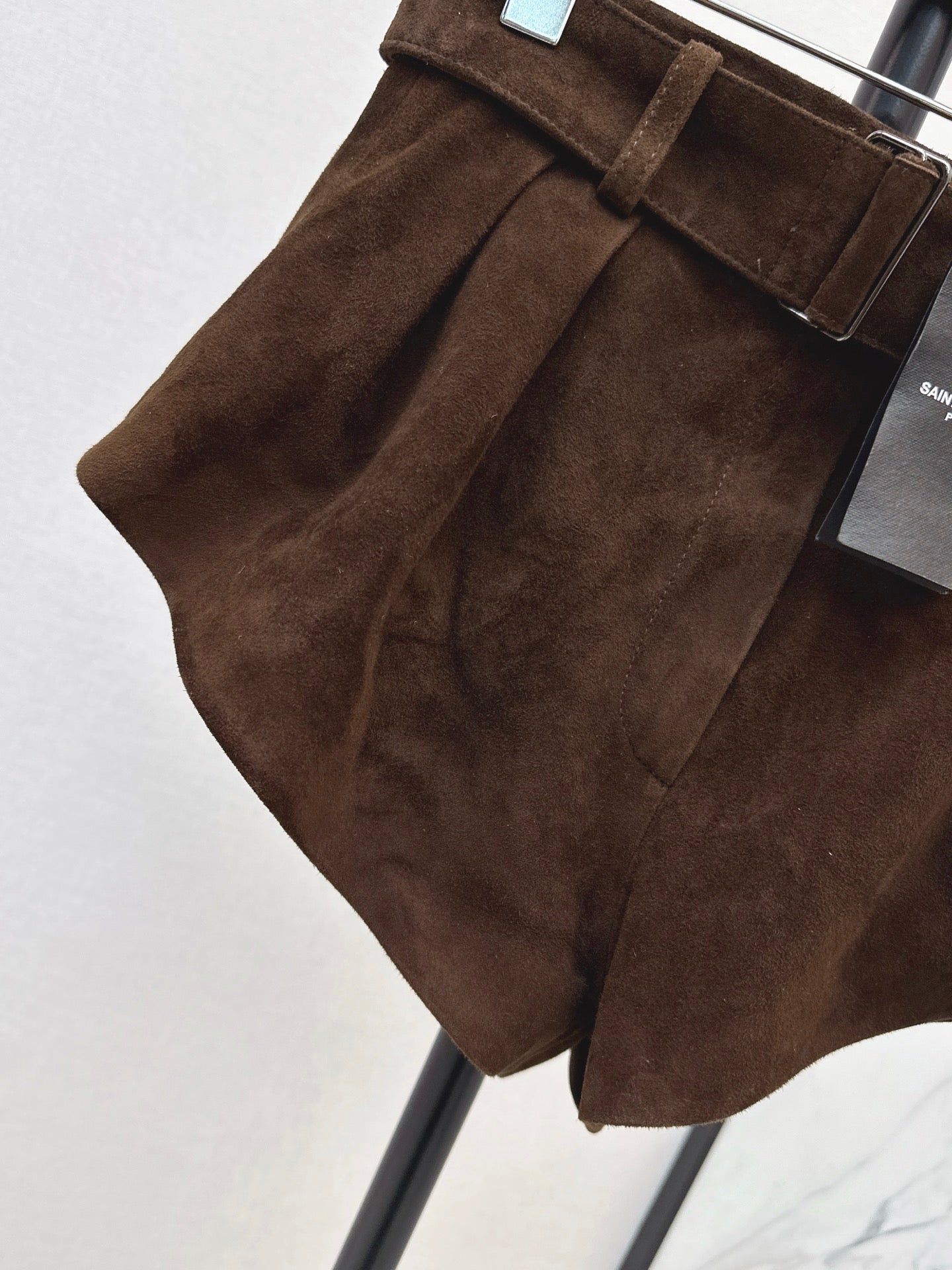 High-waisted leather shorts