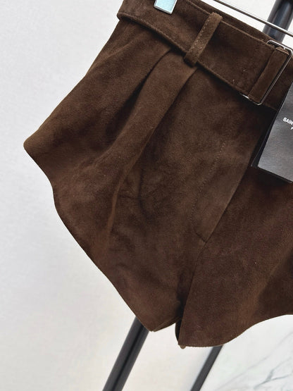 High-waisted leather shorts