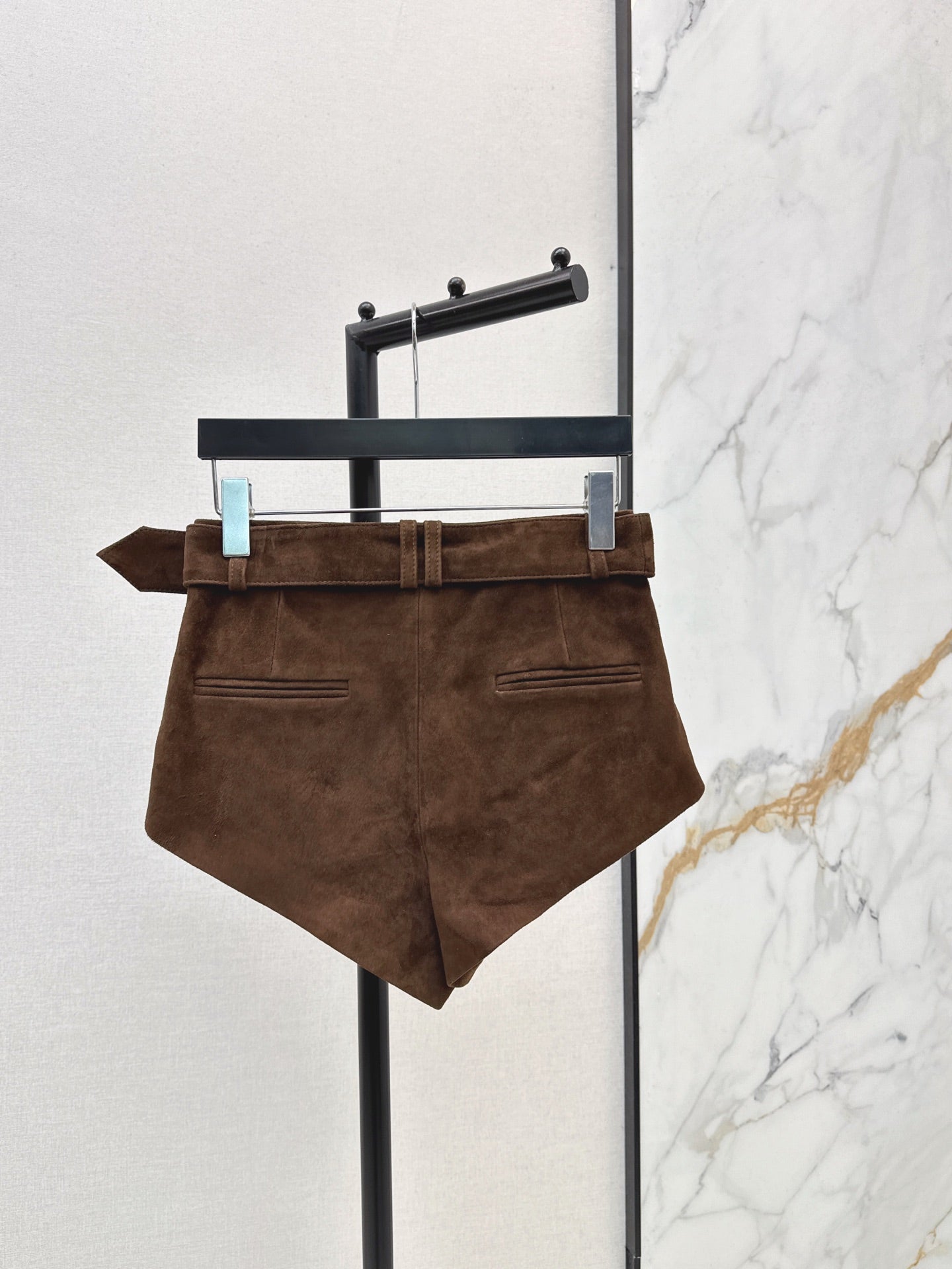High-waisted leather shorts