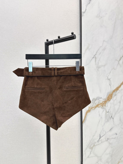 High-waisted leather shorts
