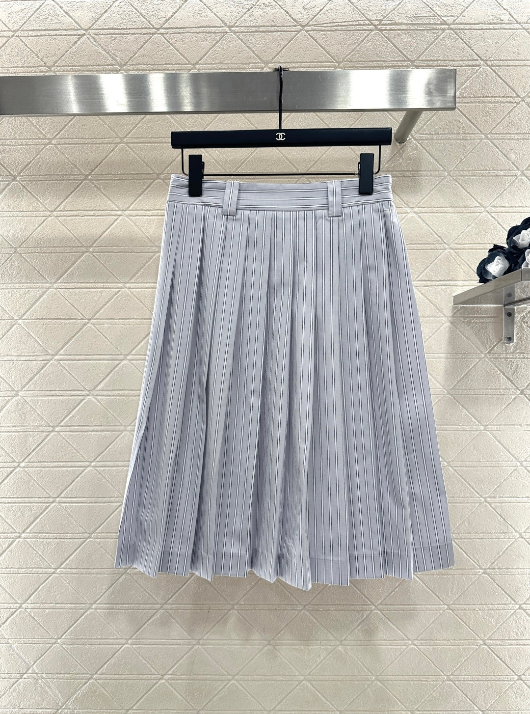 Striped Midi Pleated Skirt