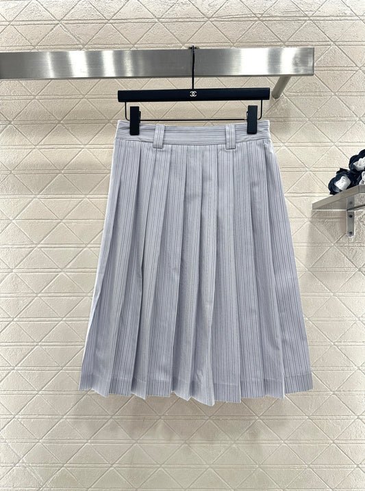 Striped Midi Pleated Skirt