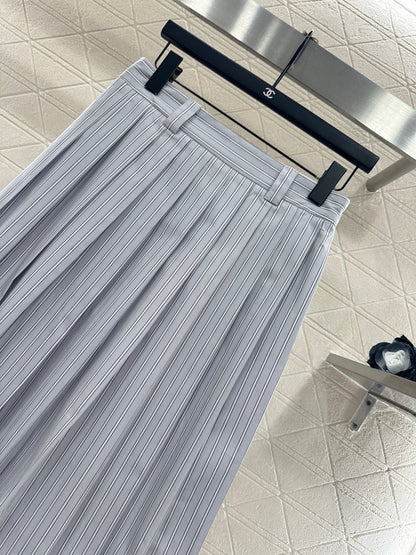 Striped Midi Pleated Skirt