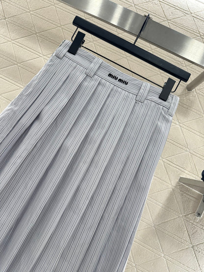 Striped Midi Pleated Skirt