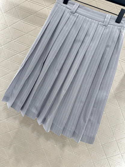 Striped Midi Pleated Skirt