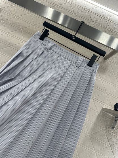 Striped Midi Pleated Skirt