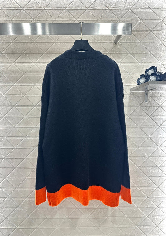 V-neck Color-blocked Cat Cardigan
