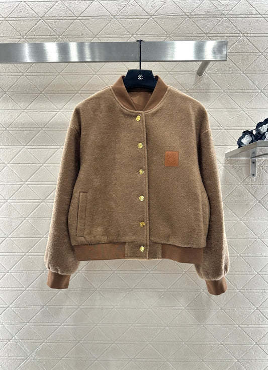 Short-pile Leather Label Casual Jacket
