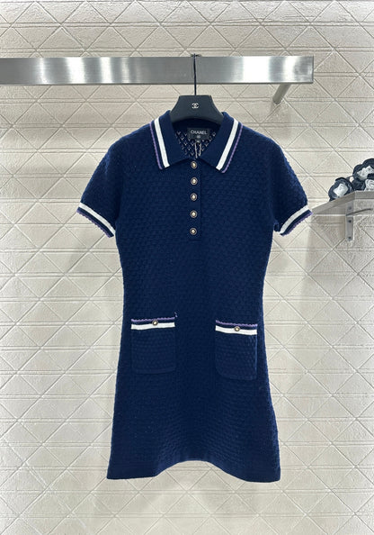 Collared Knit Short-Sleeve Dress