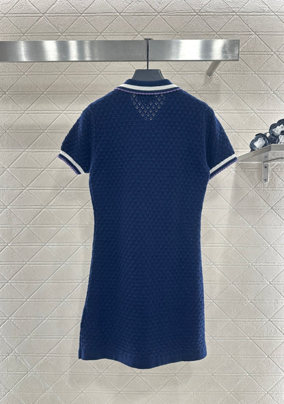Collared Knit Short-Sleeve Dress