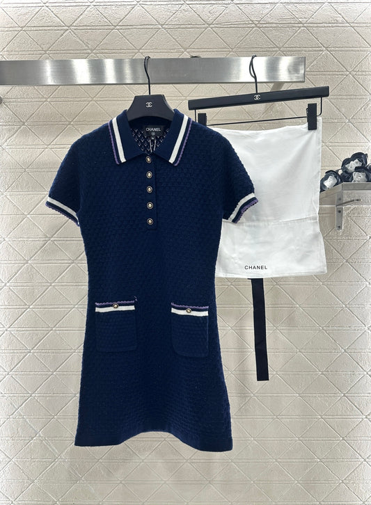 Collared Knit Short-Sleeve Dress