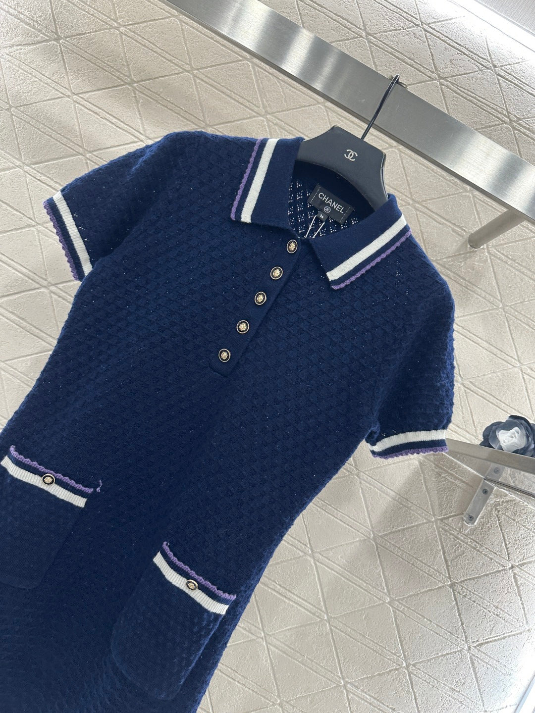 Collared Knit Short-Sleeve Dress