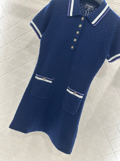 Collared Knit Short-Sleeve Dress