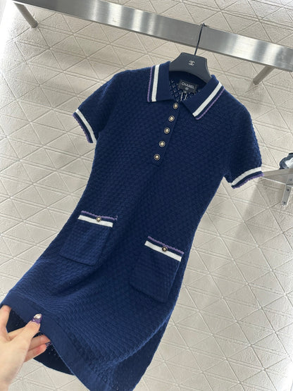 Collared Knit Short-Sleeve Dress
