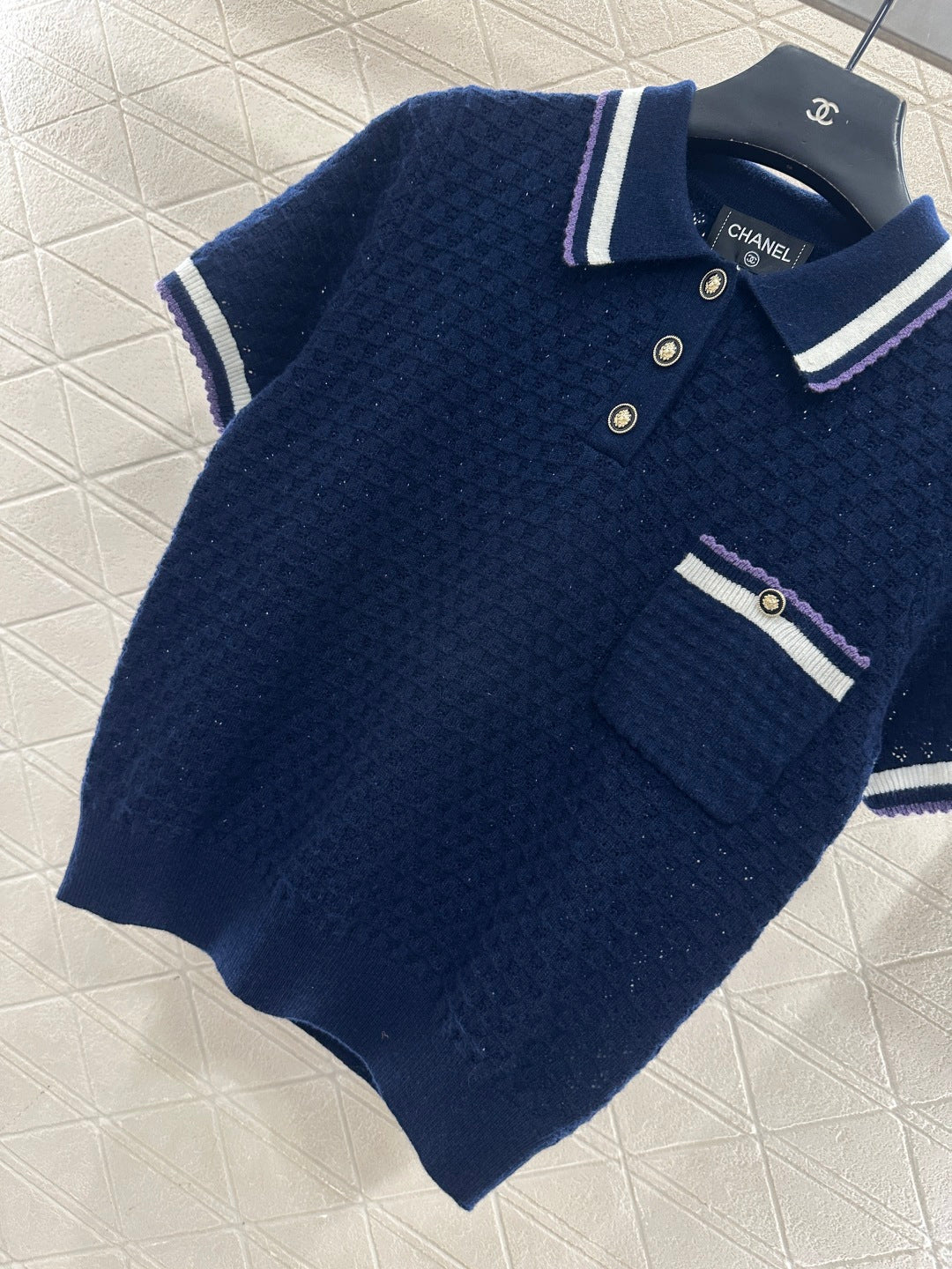 Collared Knit Short-Sleeve T-Shirt