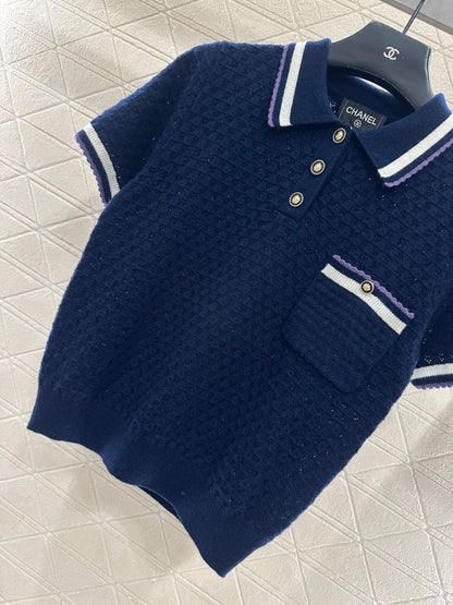 Collared Knit Short-Sleeve T-Shirt