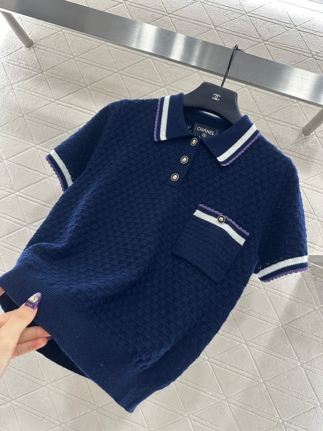 Collared Knit Short-Sleeve T-Shirt
